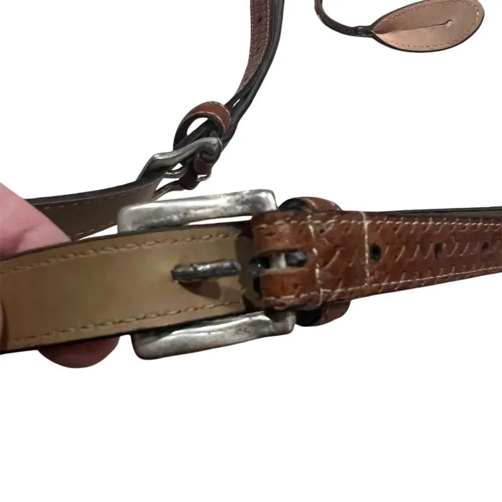 Men's Brown Leather Basketweave Embossed Button Suspenders - Picture 5 of 7